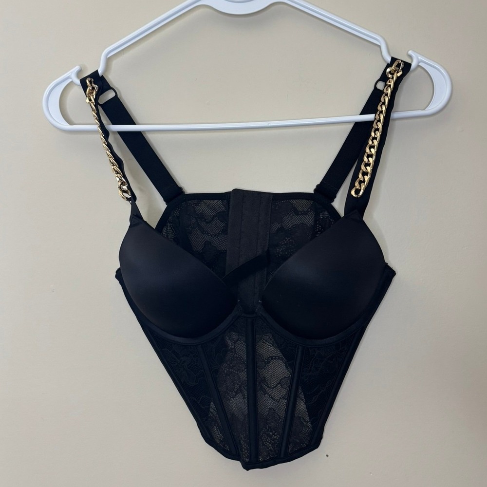 Victoria's Secret Bombshell Add 2 Cups Chain Strap Corset Top Bustier Underwire